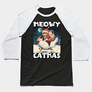 Meowy Catmas - 2, Funny Cute Cat on a Chicken Baseball T-Shirt